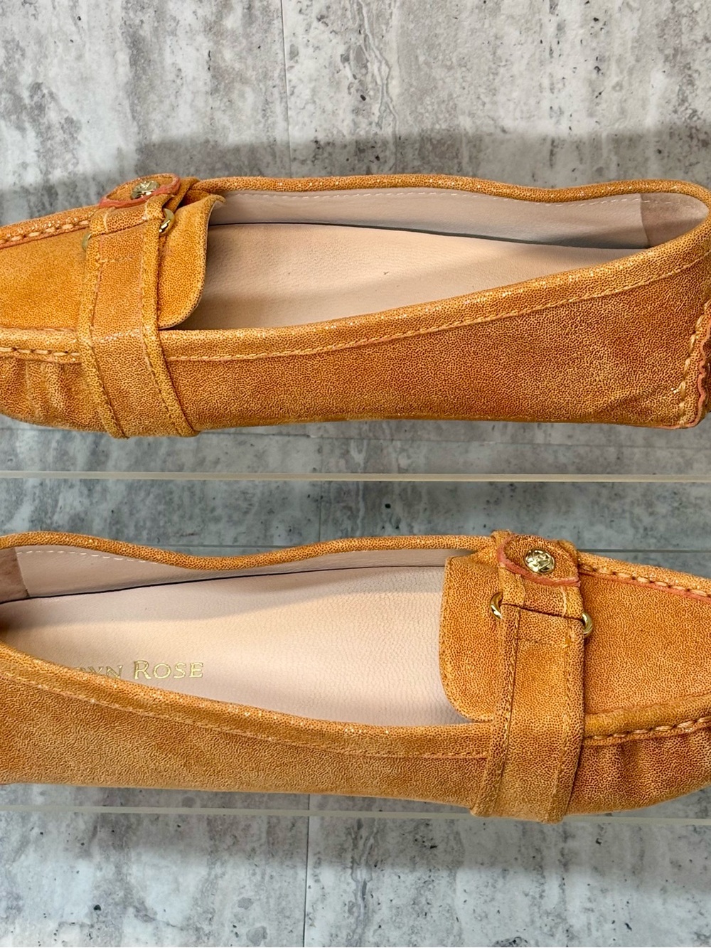 Taryn Rose Caress Tangerine Orange Driving Mocs Flats Slip Ons Loafers Sz 7.5M